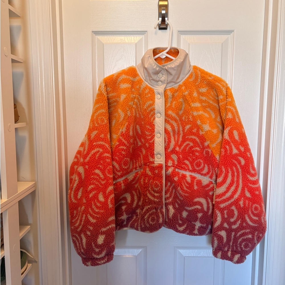 FREE PEOPLE Vibrant Orange and Red Patterned Jacket